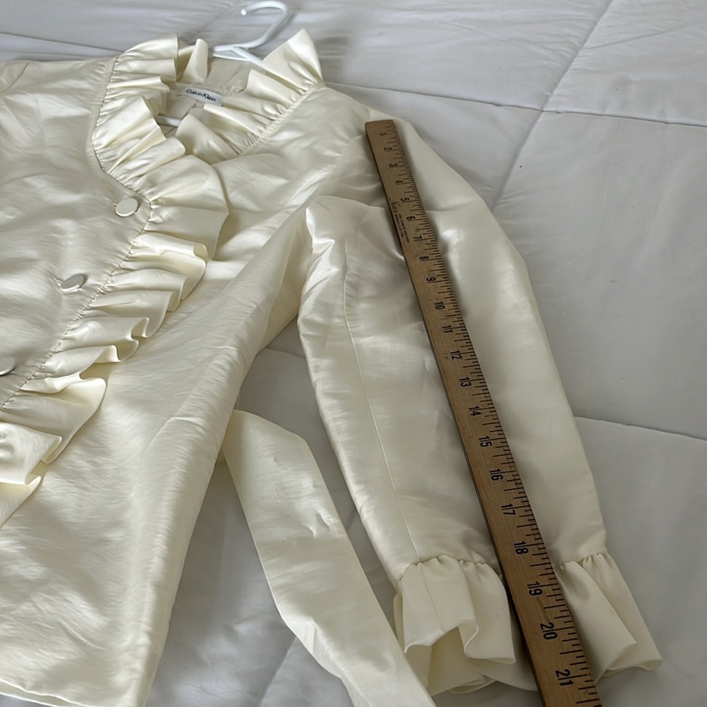 Women's Ruffle-Trim Cream Satin Jacket with Tie Waist - Picture 7 of 10